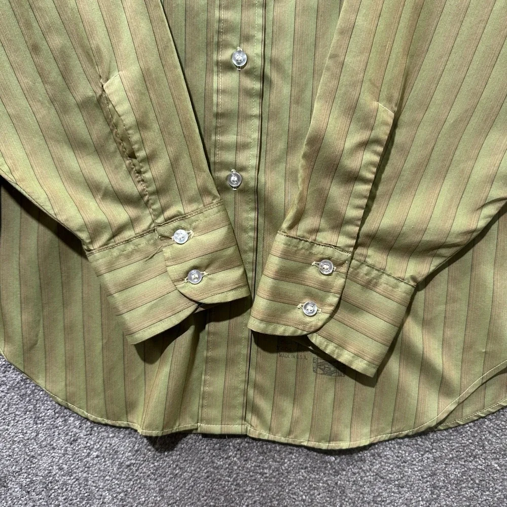 Vintage Arrow Kent Collection Drake II Olive Green Striped Dress Shirt 16.5 35 - Picture 8 of 12